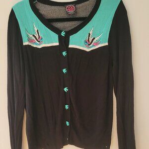 EUC Vintage Too Fast Y2k Swallow Bird Embroidered Cardigan